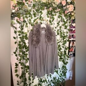 Sioni Women’s Long Sleeve Faux Fur Trim Collar Open Cardigan Sweater